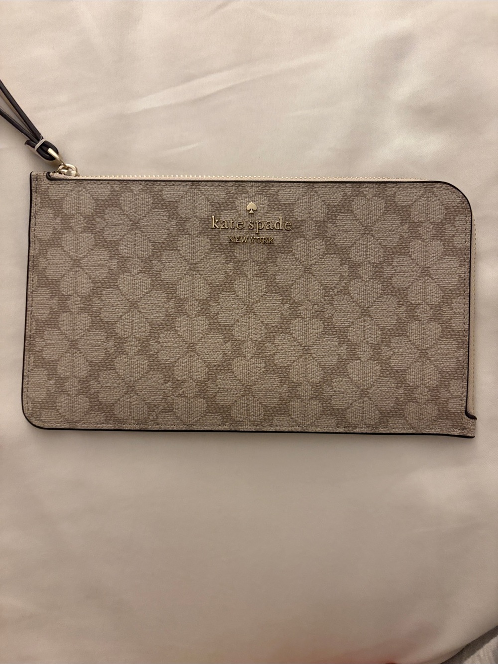 kate spade Neutral Beige Patterned Zip Wristlet